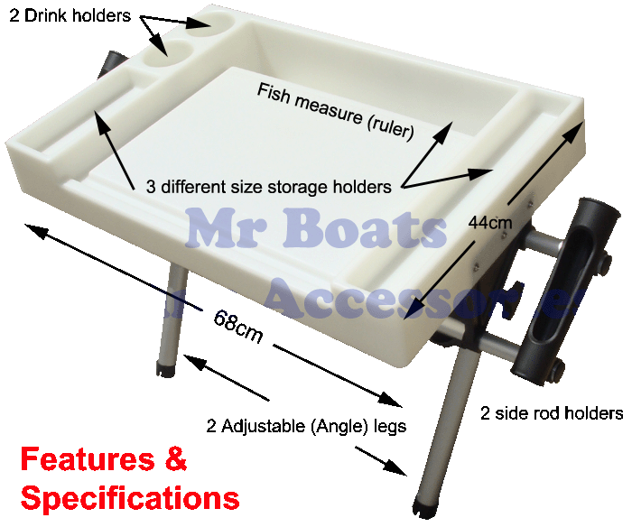 XLARGE BAIT CUTTING BOARD * Deluxe Model w/ 2 SIDE ROD HOLDERS * Boat Fishing Island Inflatables